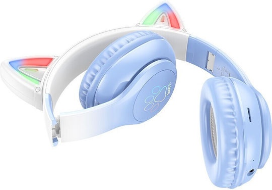 Hoco W42 Cat Ears Ασύρματα / Ενσύρματα Παιδικά Over Ear Ακουστικά με 12 ώρες Λειτουργίας Crystal Blue