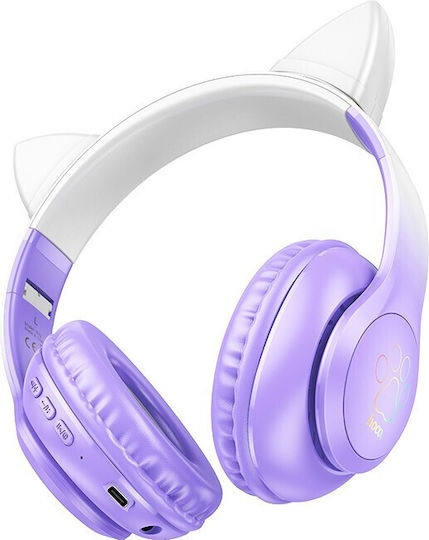 Hoco W42 Cat Ears Ασύρματα / Ενσύρματα Παιδικά Over Ear Ακουστικά με 12 ώρες Λειτουργίας Purple Grape