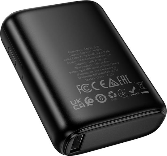 Hoco J158 Power Bank 5000mAh με Θύρα USB-A Μαύρο