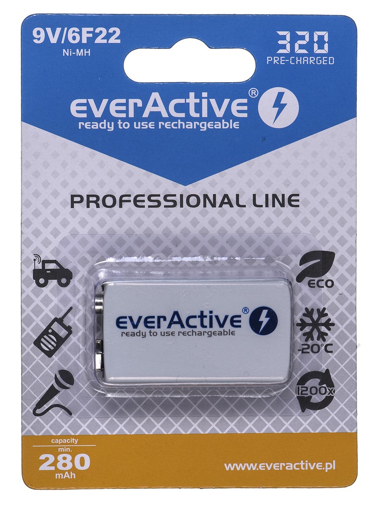 Rechargeable batteries everActive Ni-MH 6F22 9V 320 mAh Professional Line