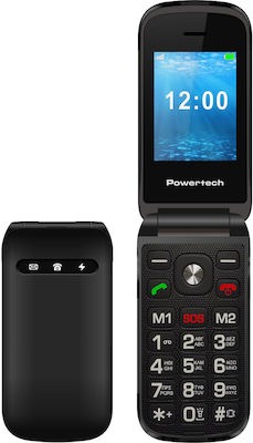 POWERTECH κινητό τηλέφωνο Milly Flip, 2.4", dual SIM, πλήκτρο SOS, μαύρο