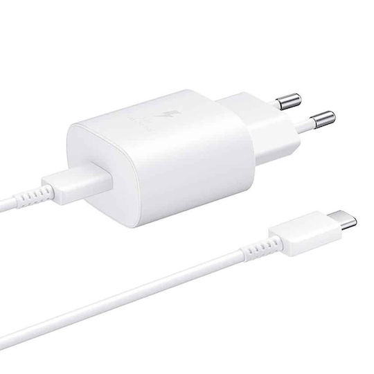 Samsung Φορτιστής Χωρίς Καλώδιο και Καλώδιο USB-C 25W Power Delivery Λευκός