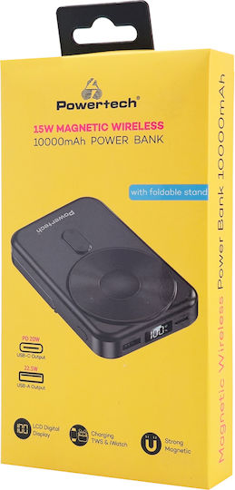 Powertech ασύρματο PT-1416 με οθόνη Power Bank 10000mAh 22.5W με 2 Θύρες USB-A και Θύρα USB-C Power Delivery / Quick Charge 3.0 Μαύρο