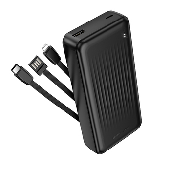 Power Bank Borofone BJ79A 20000mAh με 3 Καλώδια Φόρτισης USB-C, USB-A, Lightning και LED Ένδειξη Μπαταρίας Μαύρο