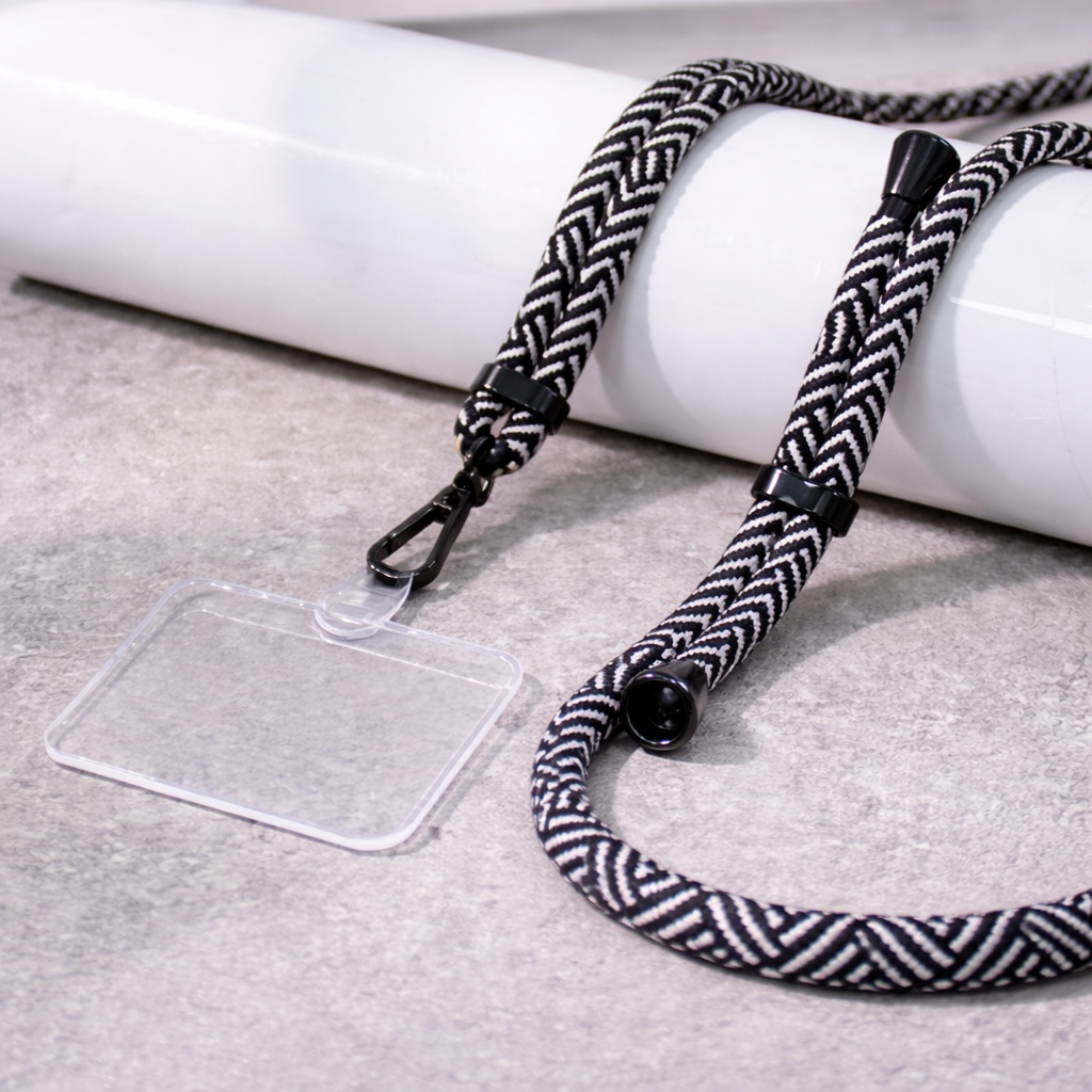 Μαύρο-Άσπρο μοτίβο Ρυθμιζόμενο λουράκι τηλεφώνου 160cm, κρεμαστό λουράκι για κινητό τηλέφωνο με μαύρα τελειώματα