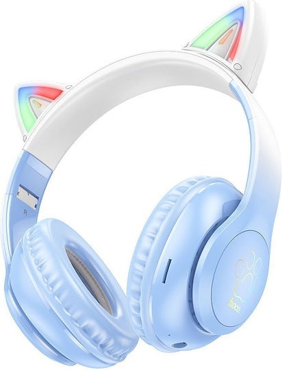 Hoco W42 Cat Ears Ασύρματα / Ενσύρματα Παιδικά Over Ear Ακουστικά με 12 ώρες Λειτουργίας Crystal Blue