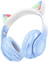 Hoco W42 Cat Ears Ασύρματα / Ενσύρματα Παιδικά Over Ear Ακουστικά με 12 ώρες Λειτουργίας Crystal Blue