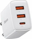 Baseus Φορτιστής Χωρίς Καλώδιο με 2 Θύρες USB-A και Θύρα USB-C 30W Power Delivery Λευκός (Compact 2U+C)