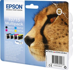 [8715946624563] Epson T0715 Πακέτο 4 Μελανιών Εκτυπωτή InkJet Κίτρινο / Κυανό / Ματζέντα / Μαύρο (C13T07154010 C13T07154020 C13T07154012)