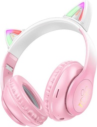 [6931474795847] Hoco W42 Cat Ears Ασύρματα / Ενσύρματα Παιδικά Over Ear Ακουστικά με Ραδιόφωνο με 12 ώρες Λειτουργίας Cherry Blossom