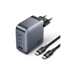 [6922794790391] Vention Φορτιστής GaN με Θύρα USB-A και 3 Θύρες USB-C και Καλώδιο USB-C - USB-C 100W Power Delivery Γκρι (TZ-FETH0-EU)