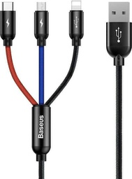 [6953156273948] Baseus Three Primary Colors 3-in-1 Braided USB to Lightning / Type-C / micro USB Cable 3A Μαύρο 1.2m (CAMLT-BSY01)