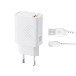 [6975837586994] XO Φορτιστής με Θύρα USB-A και Καλώδιο USB-C 18W Quick Charge 3.0 Λευκός (L159)