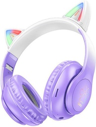 [6931474795854] Hoco W42 Cat Ears Ασύρματα / Ενσύρματα Παιδικά Over Ear Ακουστικά με 12 ώρες Λειτουργίας Purple Grape